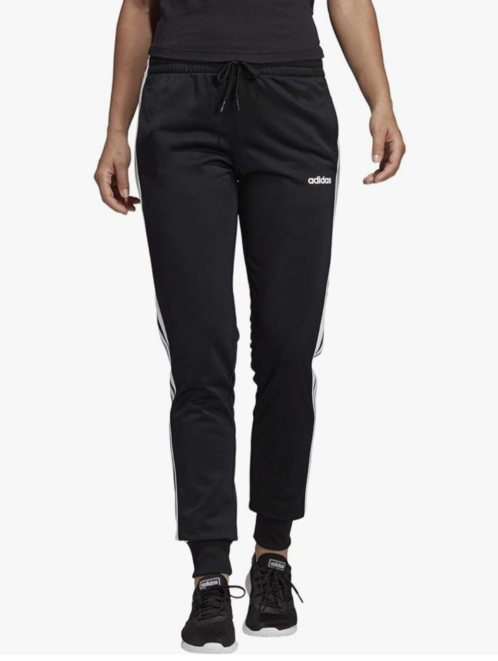 NEW! Adidas Black Essentials Tricot Joggers with 3 White Stripes Size M